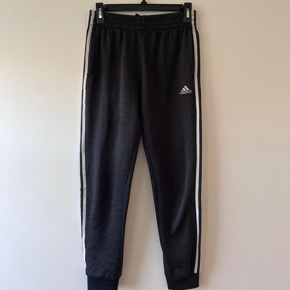 Adidas Gray 3-Stripes Fleece Cuffed Jogger Sweatpants With Pockets Size Large